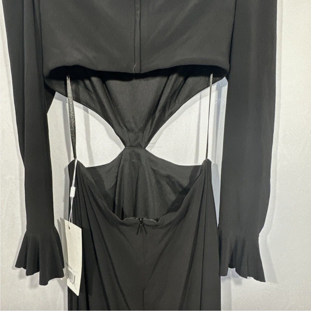 NWT $398 Mac Duggal Long Sleeve‎ Puff Shoulder Cut Out Gown Black [ SZ 6 ] #Q449 - Picture 12 of 16